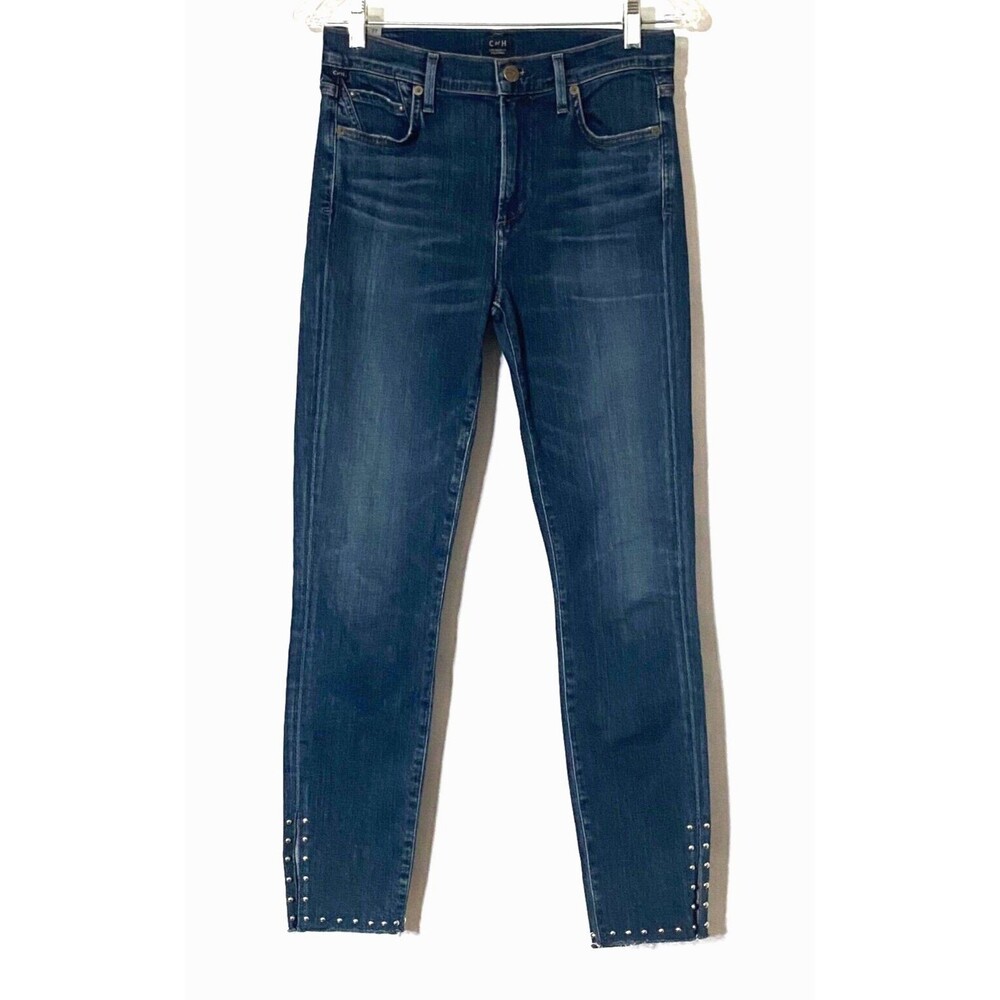 Citizens of Humanity Blue Rocket Skinny Studded Jeans Womens 27 Dark Split Hem